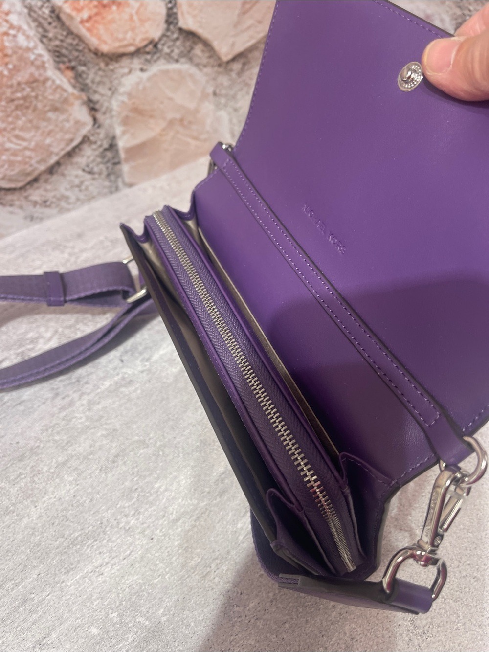 Michael Kors Ombre Logo Large Zip Around Wallet Crossbody Bag Dark Purple - Picture 5 of 8